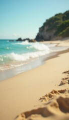 Fototapeta premium Sun-kissed beach, hot sand, blurry sunlight Summer vibes , photography, sunny