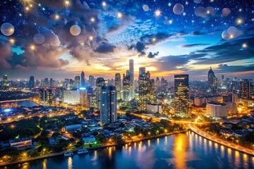 Obraz premium Aerial View of City Lights at Night - World Sleep Day Background