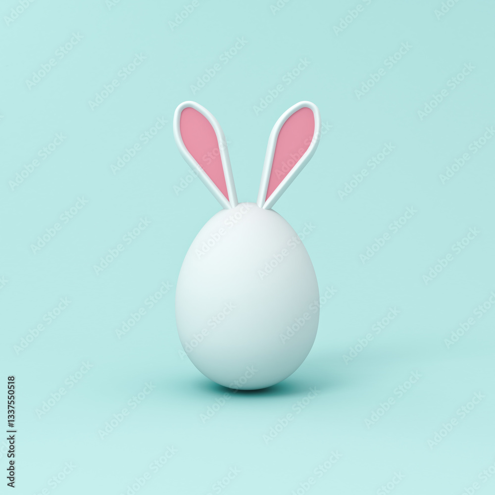 Poster minimal white easter bunny egg isolated on light blue green cyan background with shadow minimal conc