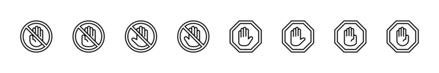 Stop icon set. stop road sign. hand stop icon vector