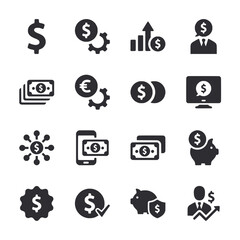 A set of money symbols including a dollar sign, a euro sign, and a penny