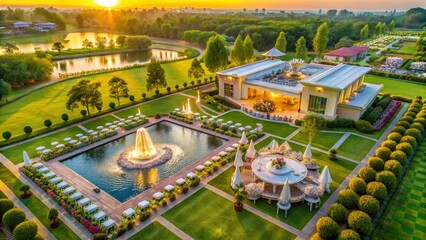 Aerial View of Elegant Wedding Banquet Hall and Grounds - Perfect for Celebrations