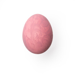 Pink easter egg isolated on white, top view