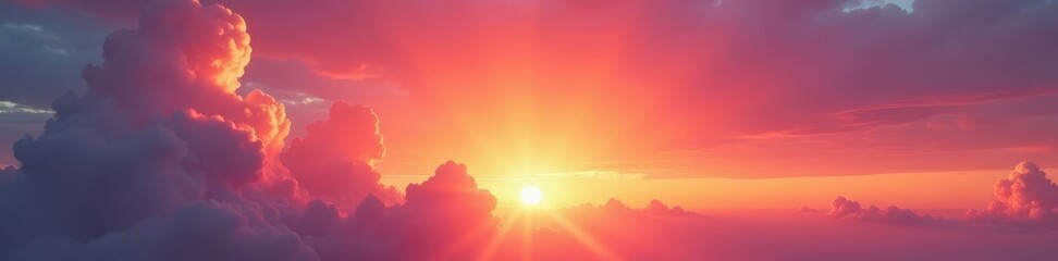 Blazing sunset; pink, orange, yellow cloud formations , pretty, heavenly, majestic