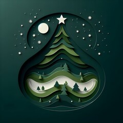 Elegant Paper Cut Christmas Tree Scene
