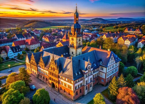 Aerial View of Rathaus Rietberg, Germany - Historic Town Hall and Cityscape