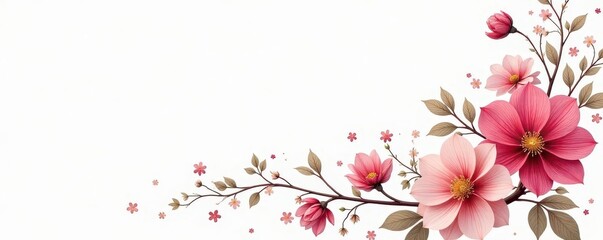 Fototapeta premium Floral arabesque, delicate lines on pure white, repeat, ornament, petal