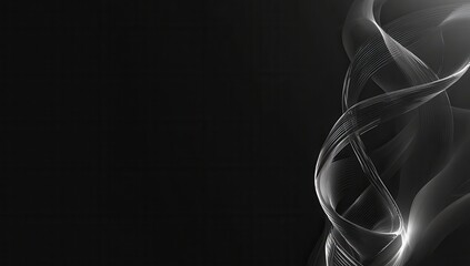 Abstract monochrome swirling lines on a dark background.