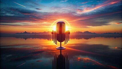 Aerial View Podcast Logo: Abstract Mic & Waves Design