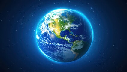 Fototapeta premium Beautiful view of Earth from space, glowing against the dark universe.