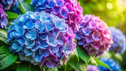 Aerial View Stunning Blue Pink Hydrangea Bouquet Serene Garden Drone Photography