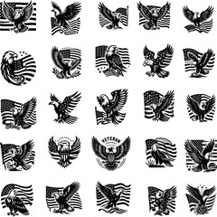 American Flag With Eagle Silhouette Bundle , 4th July Svg