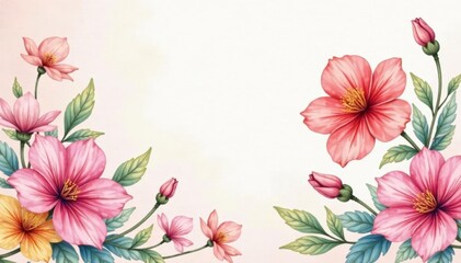 Fototapeta premium Intricate watercolor illustrations of intricate flowers on a delicate pastel background, floral, soft