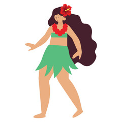 Cute  hula dancer girl  vector cartoon flat style illustration