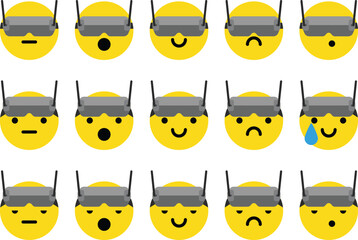 Set of fpv operator emoji smiles with goggles