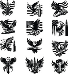 USA Eagle Claw Bullet Silhouett Files Bundle,Military Dad,Soldier Gift Idea,Veteran Cutfile,4th of July Clipart,Usa Flag Cut Files