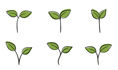 Plants seedling set. Planting, germination and nature design elements. Isolated vector images