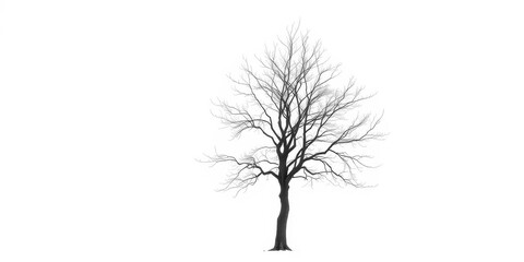Obraz premium Lone deciduous tree, stark branches against pure white, artwork, graphic