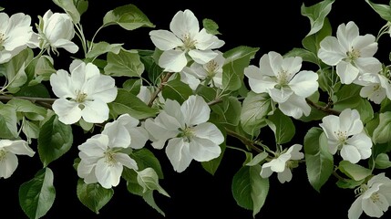 Delicate White Flower Blossoms with Green Leaves on a Branch in a Lush Botanical Setting