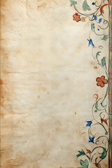 light background of a medieval manuscript water color decorations on the edges on parchment