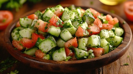 Fresh, vibrant salad of diced cucumbers and tomatoes