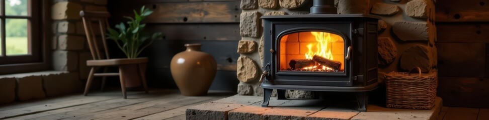 Rustic wood burning stove, wood & pellet fuel , home, firebox