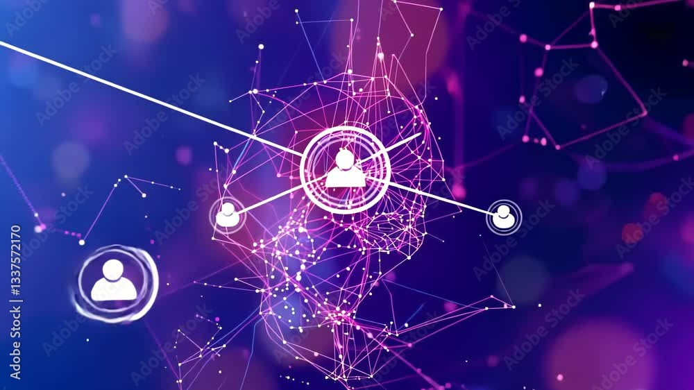 Poster exploring digital connections and networks through vibrant visualizations of data in a futuristic en