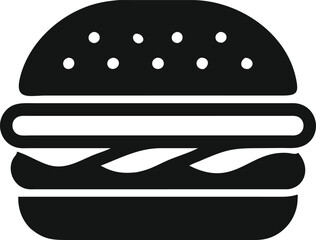Black and white icon of a hamburger with sesame bun and wavy fillings