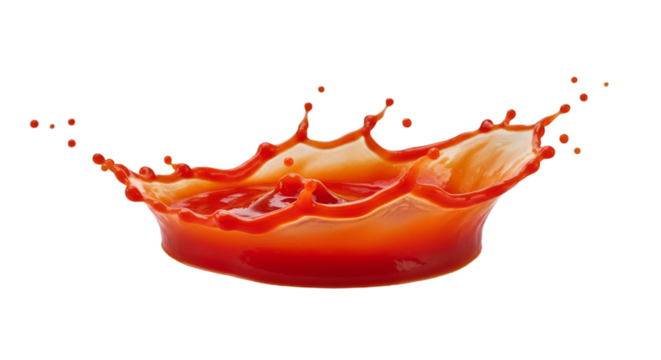 Red Tomato ketchup splash flying in air,food, nature, isolated on transparent background