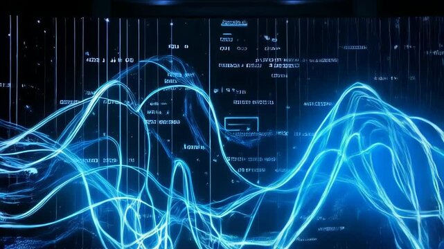 A futuristic digital interface featuring data, charts, and visual elements representing tech and AI concepts, with sleek, high-tech designs and advanced cyber themes