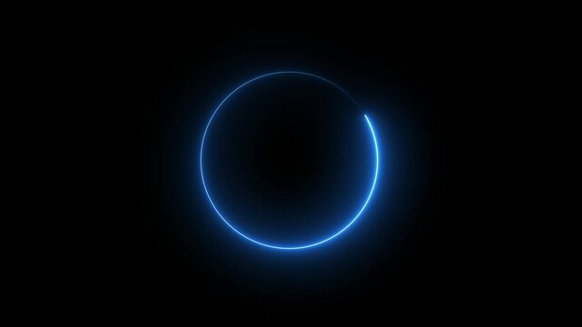Abstract Neon circle isolated on black background. rotation circle smooth neon glowing loop animation.