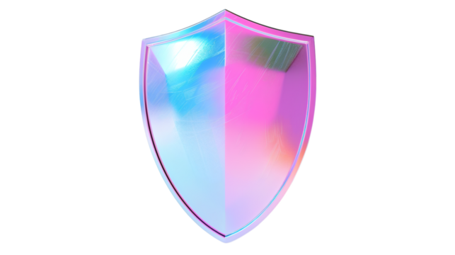 Pink and blue gradient shield in a holographic style isolated on a white background 3D render