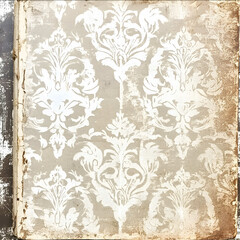 vintage junk journal paper vintage book sheet collage damask pattern distressed brown white beige rusty nostalgic faded antique worn and weathered