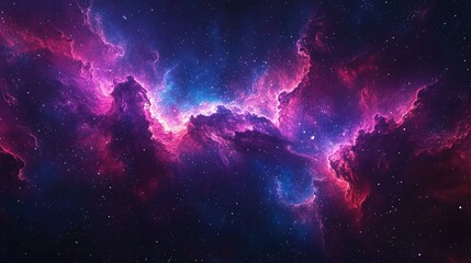 Fototapeta premium Vivid cosmic nebula with pink, purple, and blue hues, scattered stars.