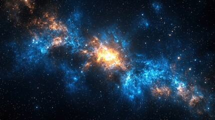 Naklejka premium Vibrant nebula with blue and orange hues in deep space.