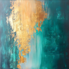 imagine abstract painting with vibrant gold and turqoise colors