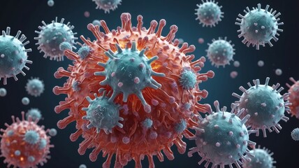 Obraz premium covid-19, coronavirus outbreak, virus floating in a cellular environment , coronaviruses influenza background, viral disease epidemic, 3D rendering of virus, organism illustration, virus seen micro 