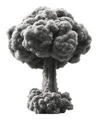 Large grey mushroom cloud explosion, dark ominous smoke. Destruction concept