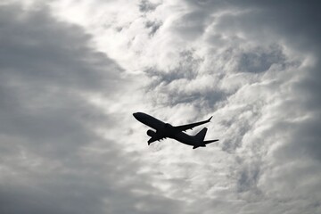 plane taking off in front of the sky with dark clouds, low-cost airline, airline, aircraft, fleet, business, emissions