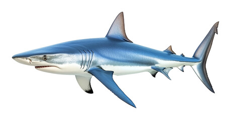Obraz premium Realistic illustration of a blue shark on white, transparent background, marine wildlife concept