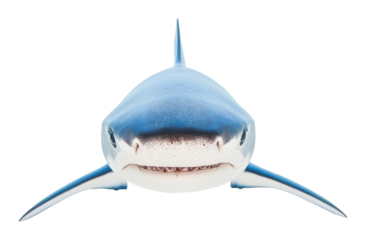 Great white shark close-up front view with isolated white, transparent background. Nature concept