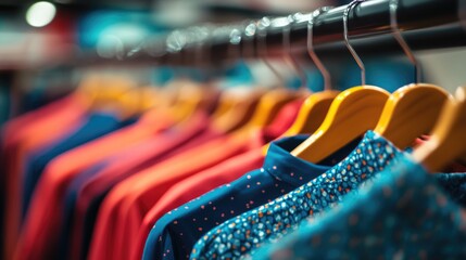 Colorful array of shirts hanging in a retail store, showcasing vibrant patterns and textures for shoppers
