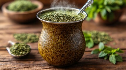 Yerba Mate Steeped in Traditional Cup