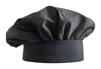 Black chef hat isolated on white, transparent background, symbol of culinary expertise
