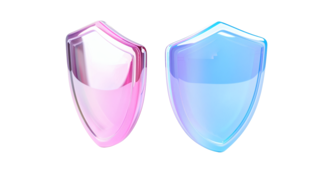 Pink and blue shield holographic Iridescent 3D render icon isolated on white background