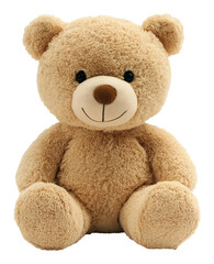 Obraz premium Adorable brown bear toy with a smiling face, soft texture. Childhood nostalgia.