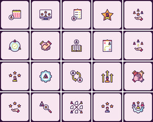 Illustrative Business and Teamwork Icon Set with Outline Design for Web and Print