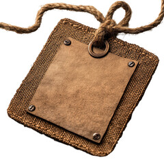 Brown texture tag tied with twine, craft blank label for any design