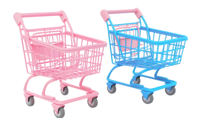 Pink and blue shopping cart 3D render icon isolated on white background