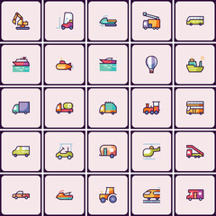 Assorted transportation icons set in modern flat design for various uses